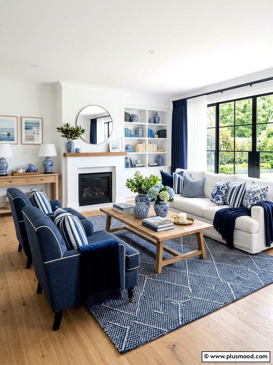 Blue and White Living Room - 25 summer refreshing living room ideas