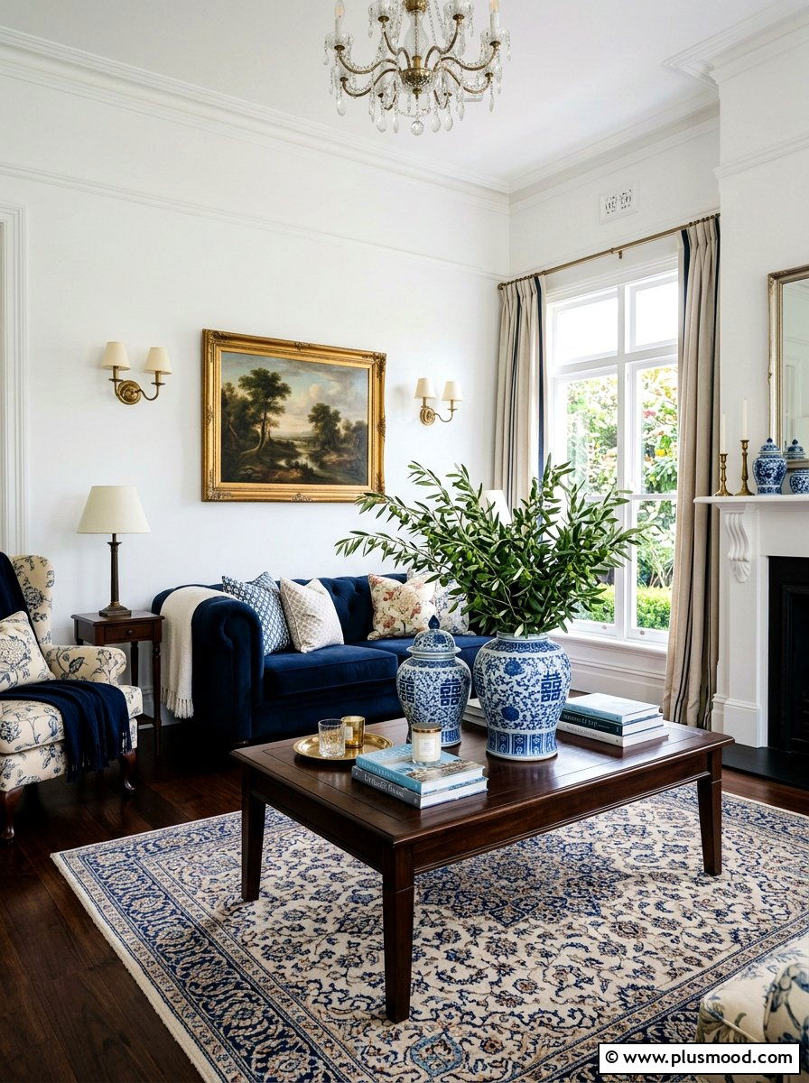 Blue and White Pottery - 25 summer coffee table styling ideas for living room