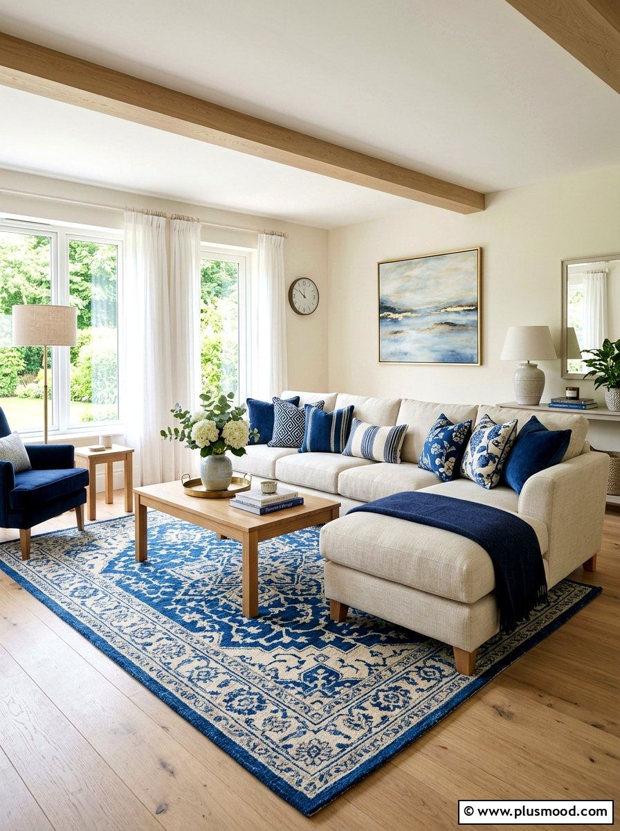 Blue and cream living room - 25 blue summer living room ideas