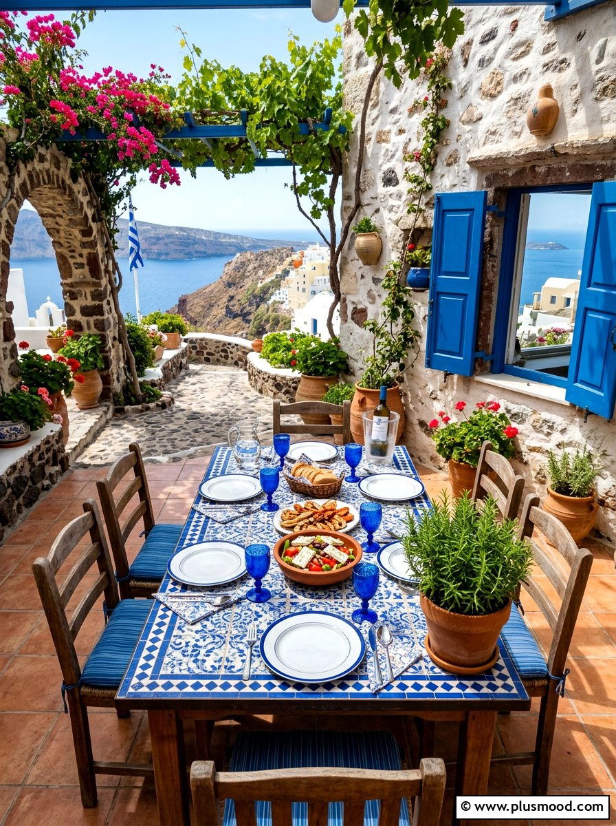 Blue and white Mediterranean table - 25 summer dinner party table ideas