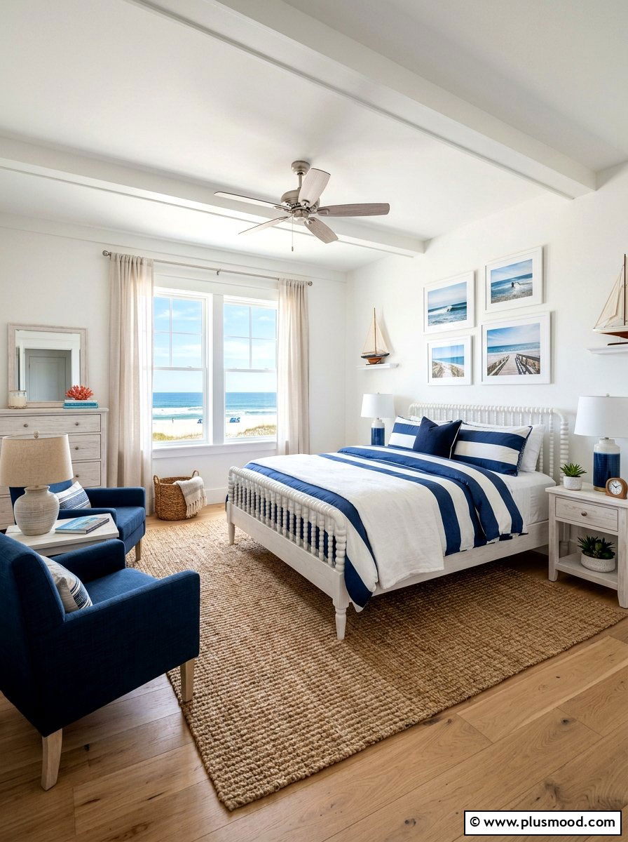Blue and white coastal bedroom - 25 coastal summer bedroom ideas