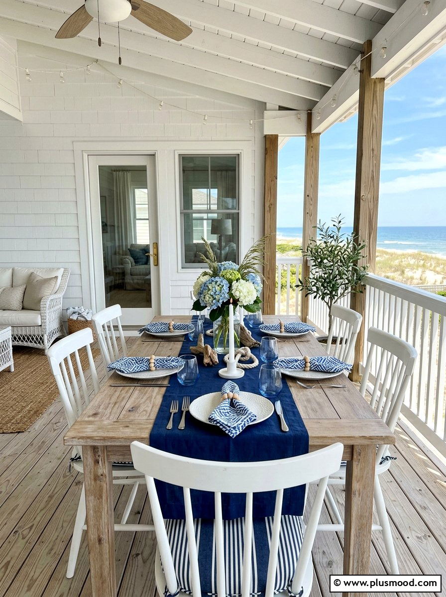 Blue and white coastal porch table 1 - 25 summer porch table decor ideas