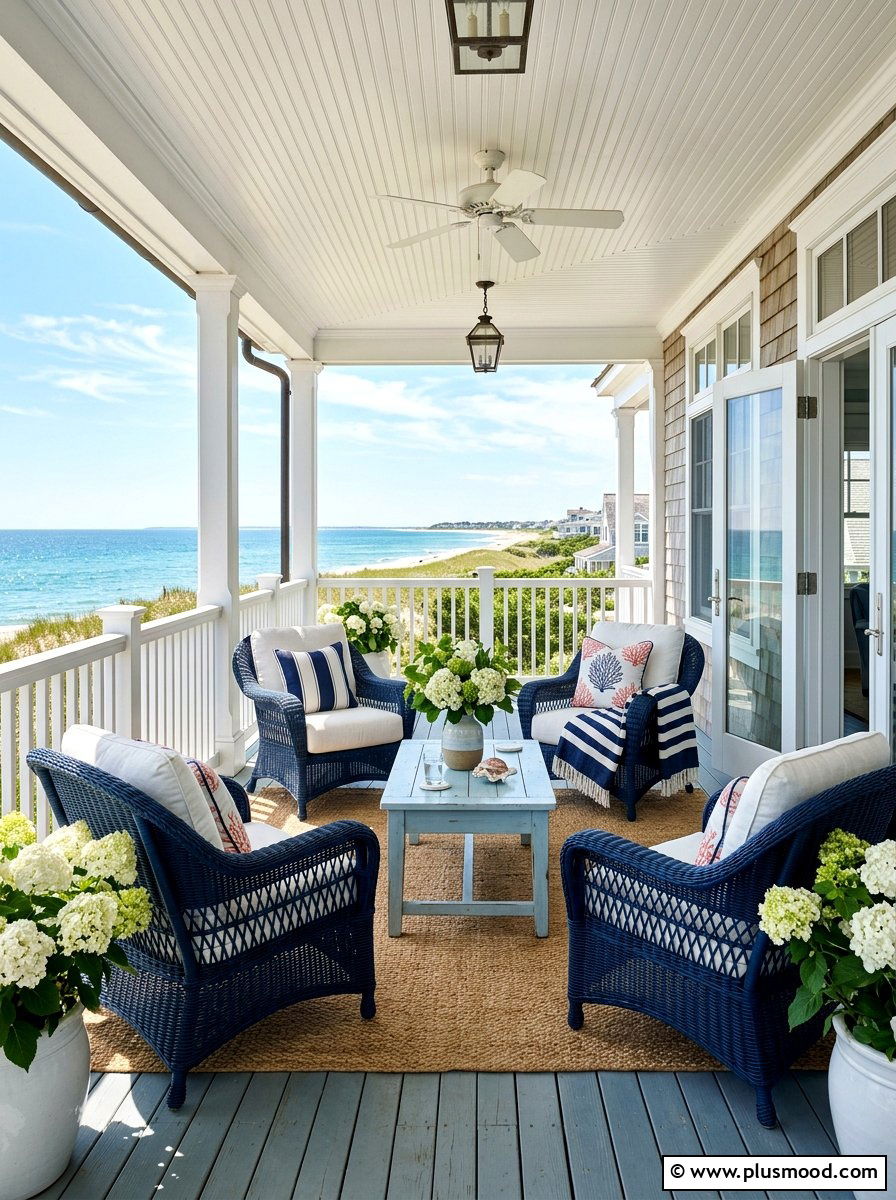 Blue and white coastal porch - 25 summer coastal porch ideas