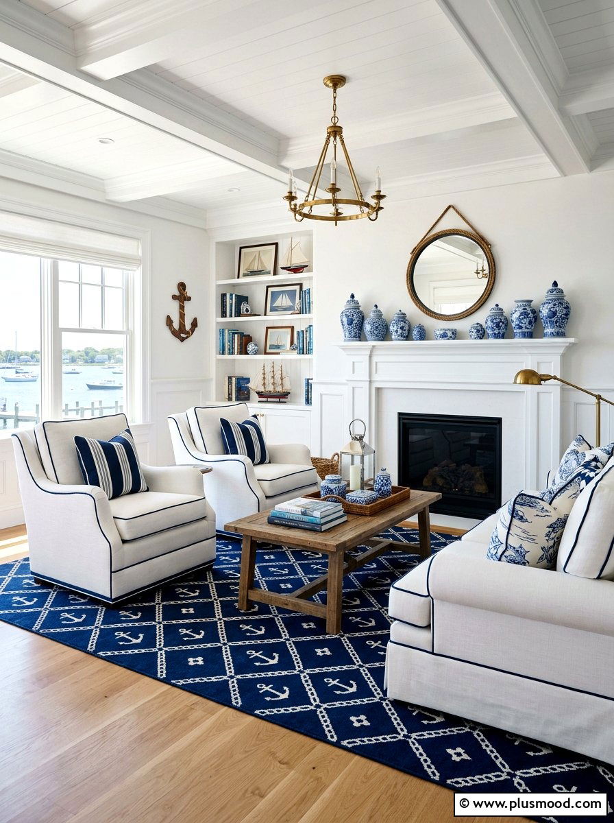 Blue and white color scheme - 25 summer living room styling ideas
