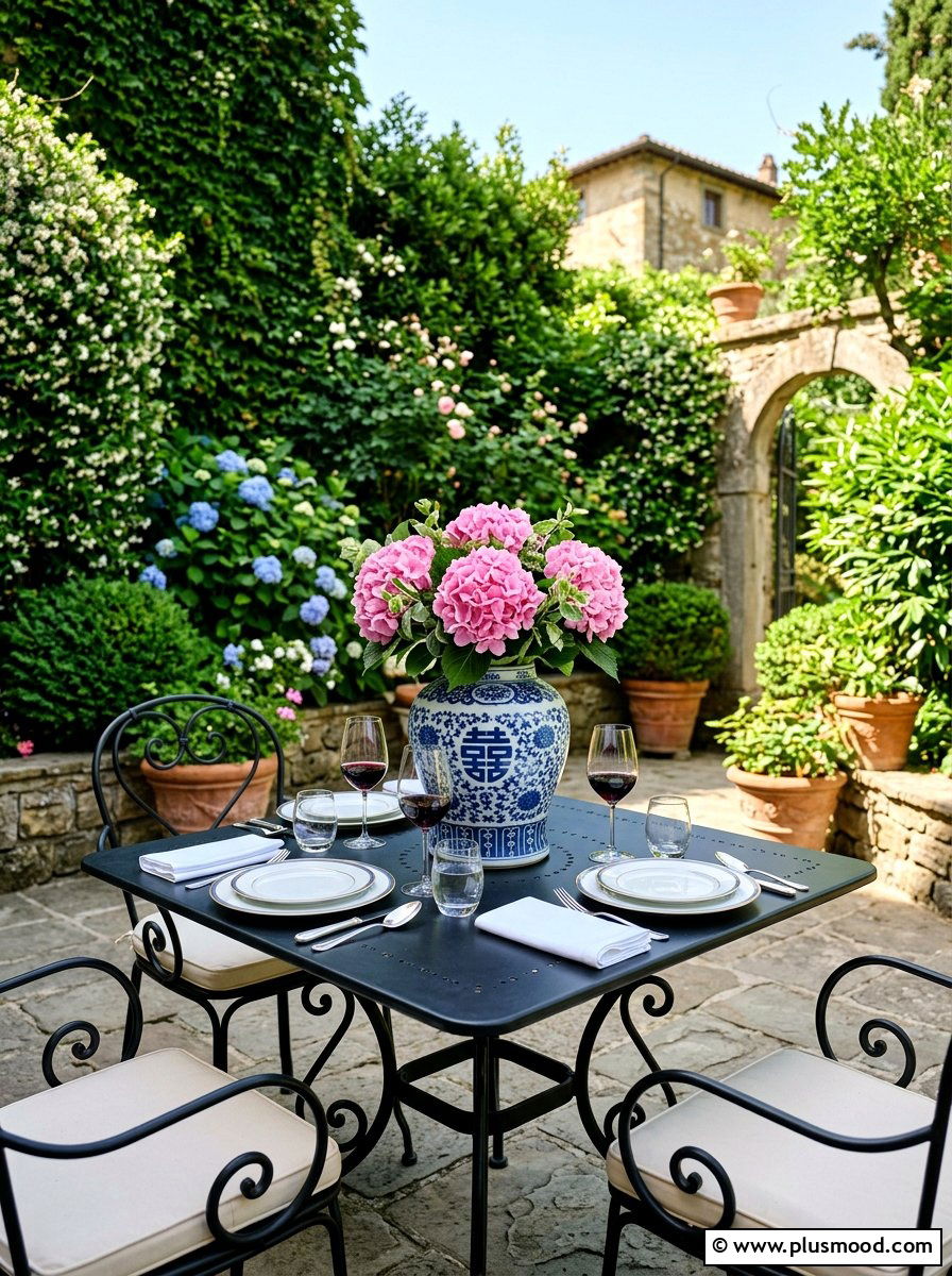 Blue and white ginger jar - 25 summer patio centerpiece ideas