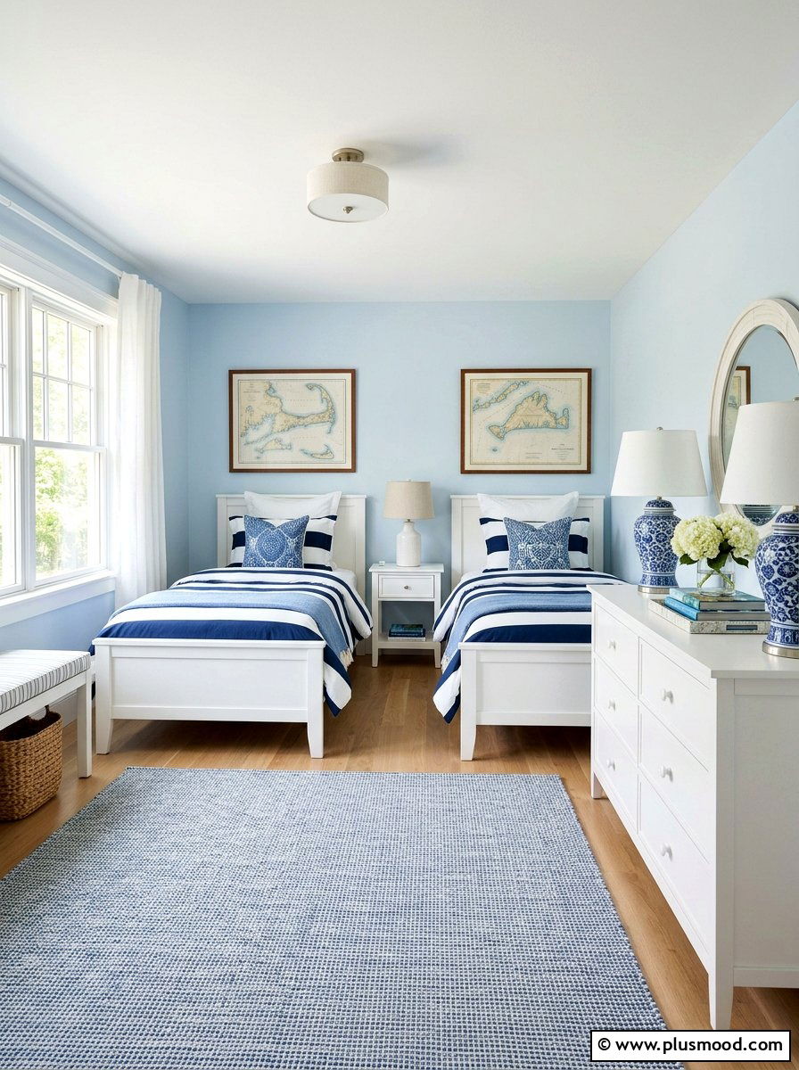 Blue and white guest room - 25 summer blue and white decor ideas