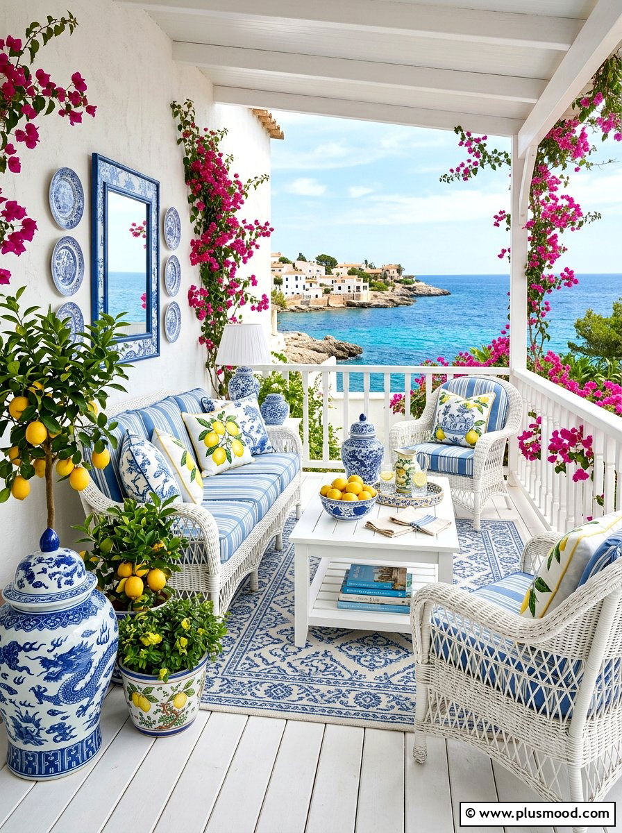 Blue and white lemon porch - 25 summer front porch decor ideas with lemons