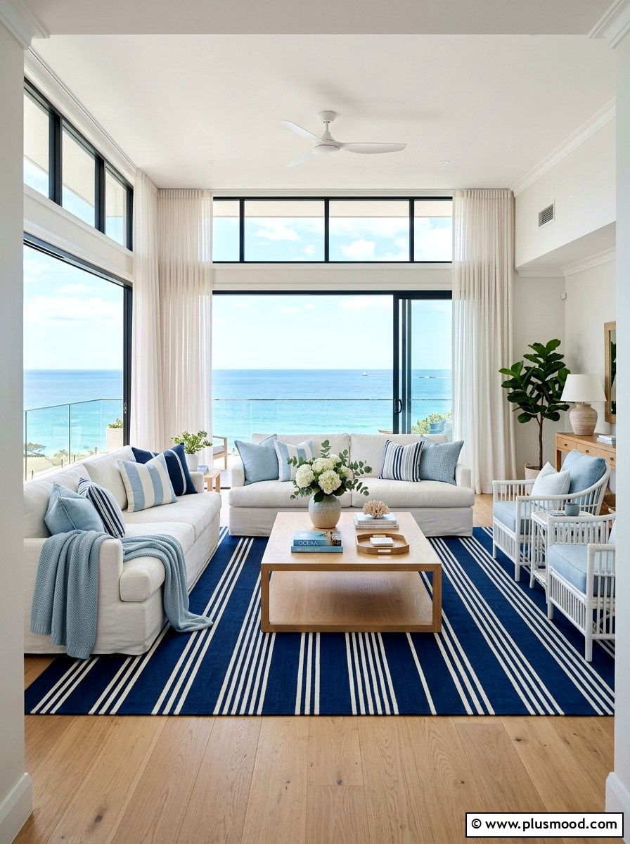 Blue and white living room - 25 summer cottage decor ideas