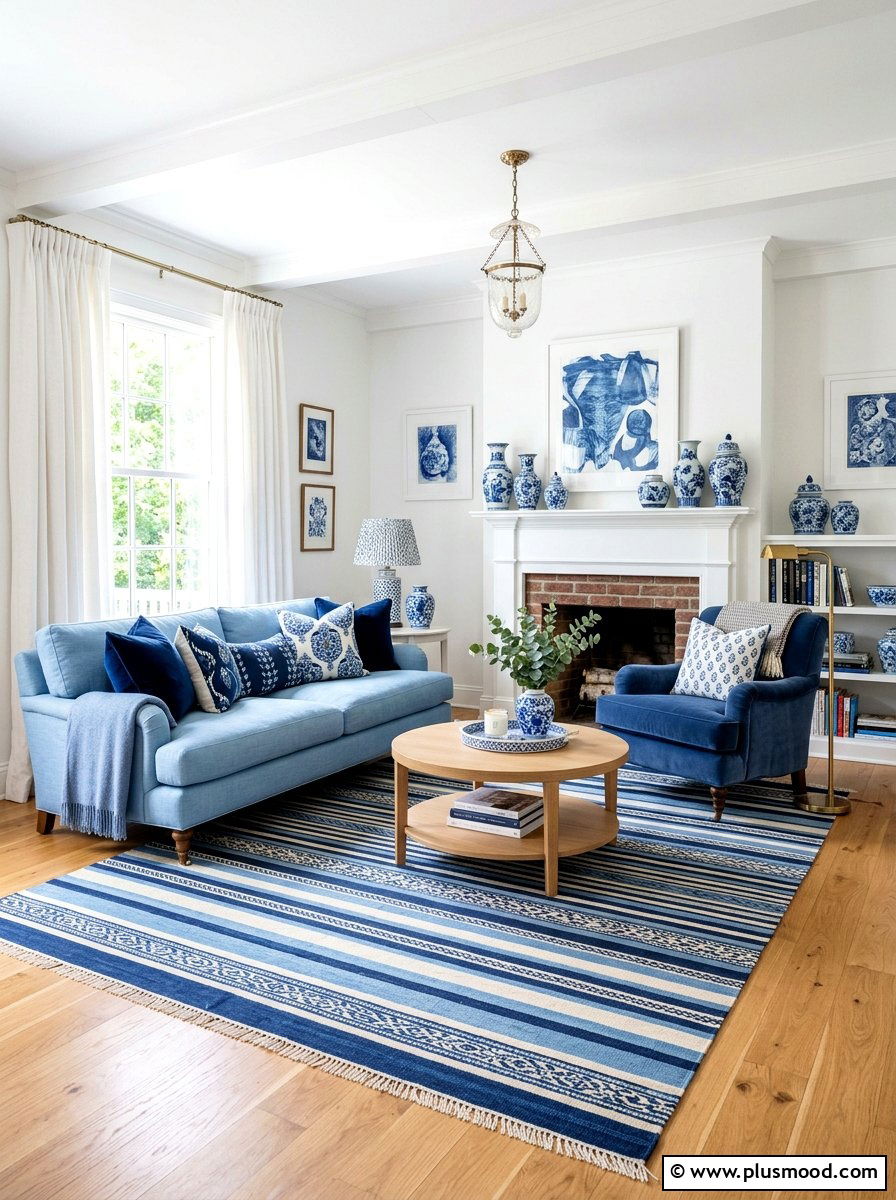Blue and white living room - 25 small summer living room ideas