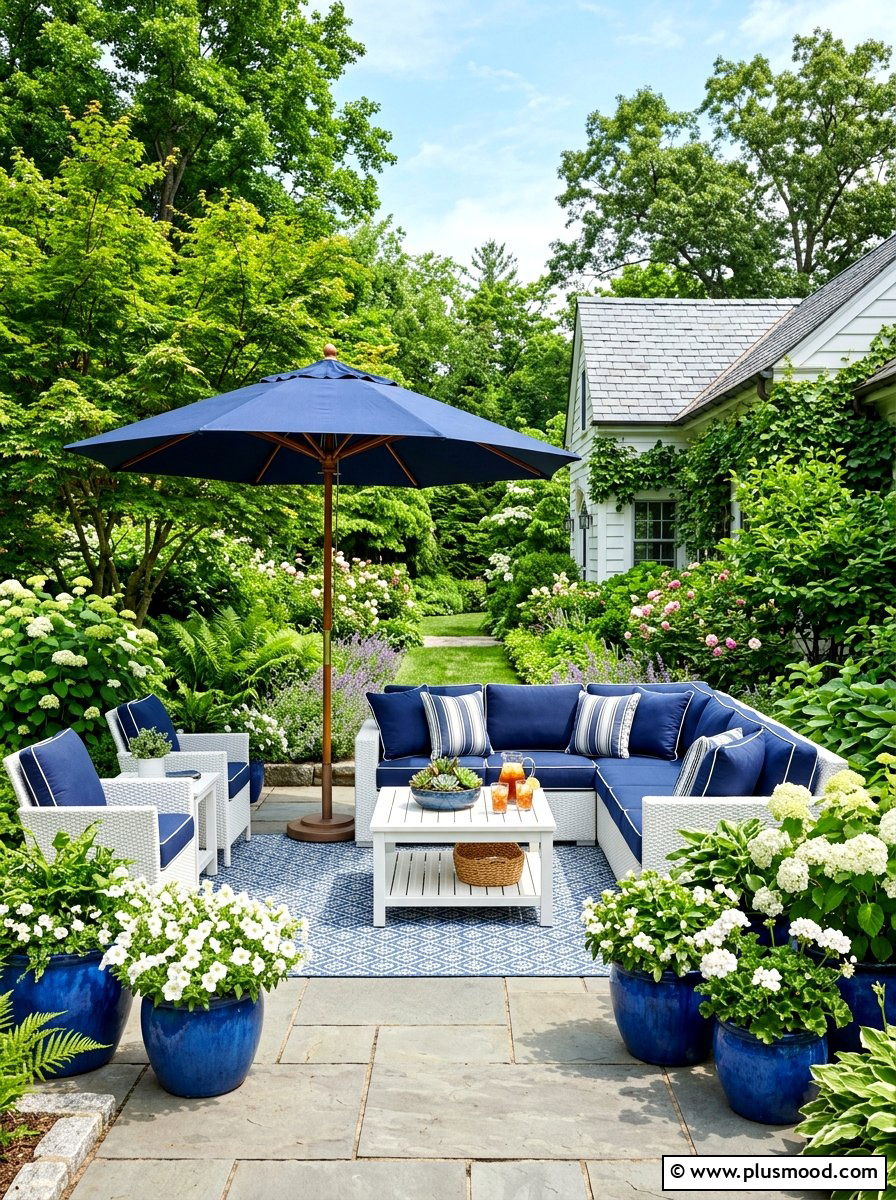 Blue and white patio - 25 summer blue and white decor ideas