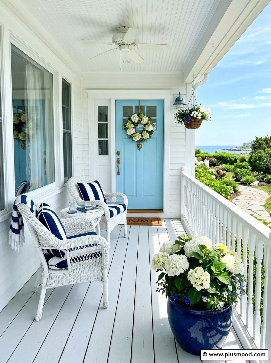 Blue and white porch decor - 25 simple summer front porch ideas