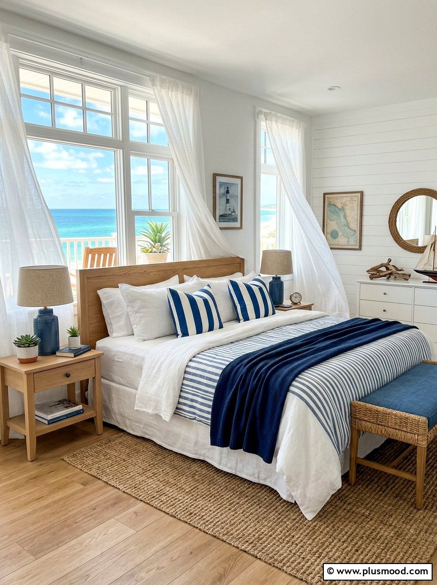 Blue and white striped pillows - 25 summer pillow ideas for bedroom
