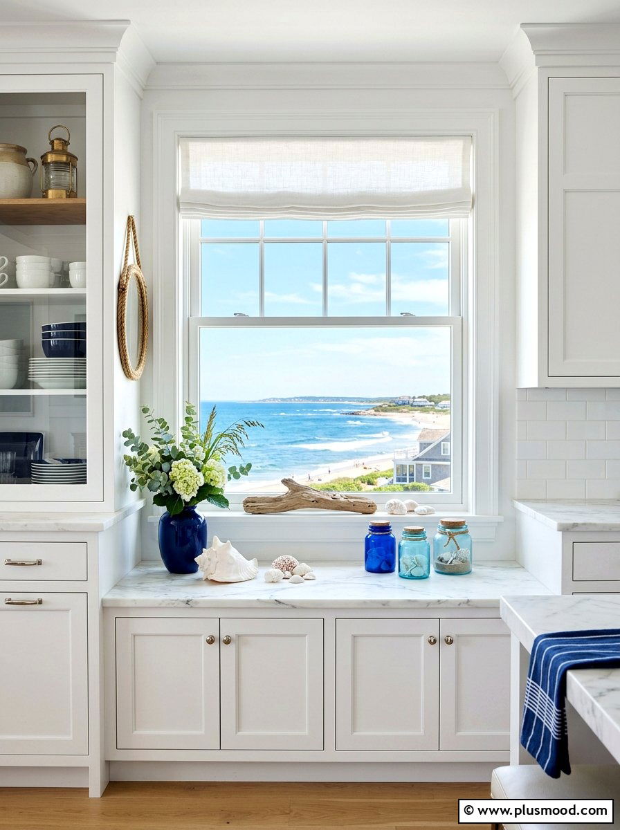 Blue coastal decor - 25 summer kitchen window decor ideas