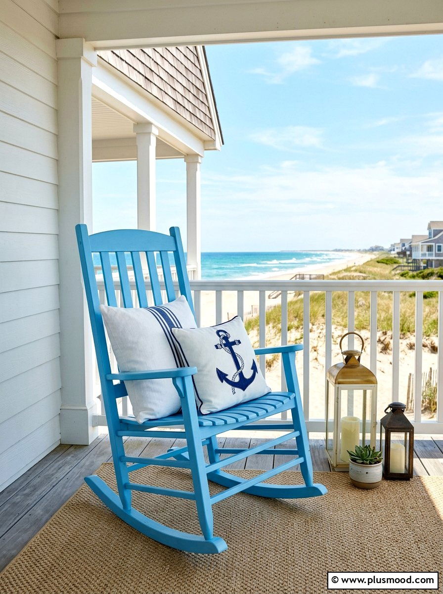Blue coastal rocking chair - 25 summer front porch rocking chair ideas