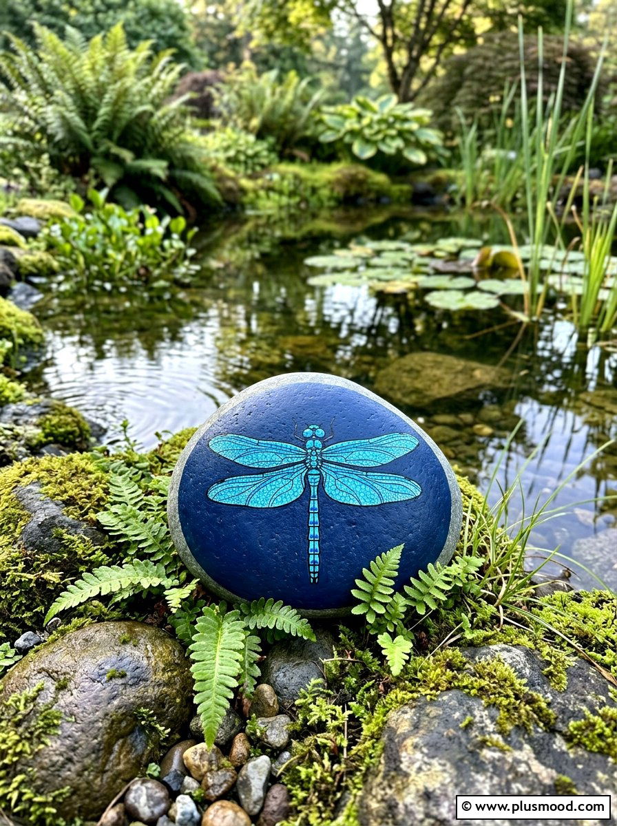 Blue dragonfly rock painting - 25 painted rock ideas with dragonflies