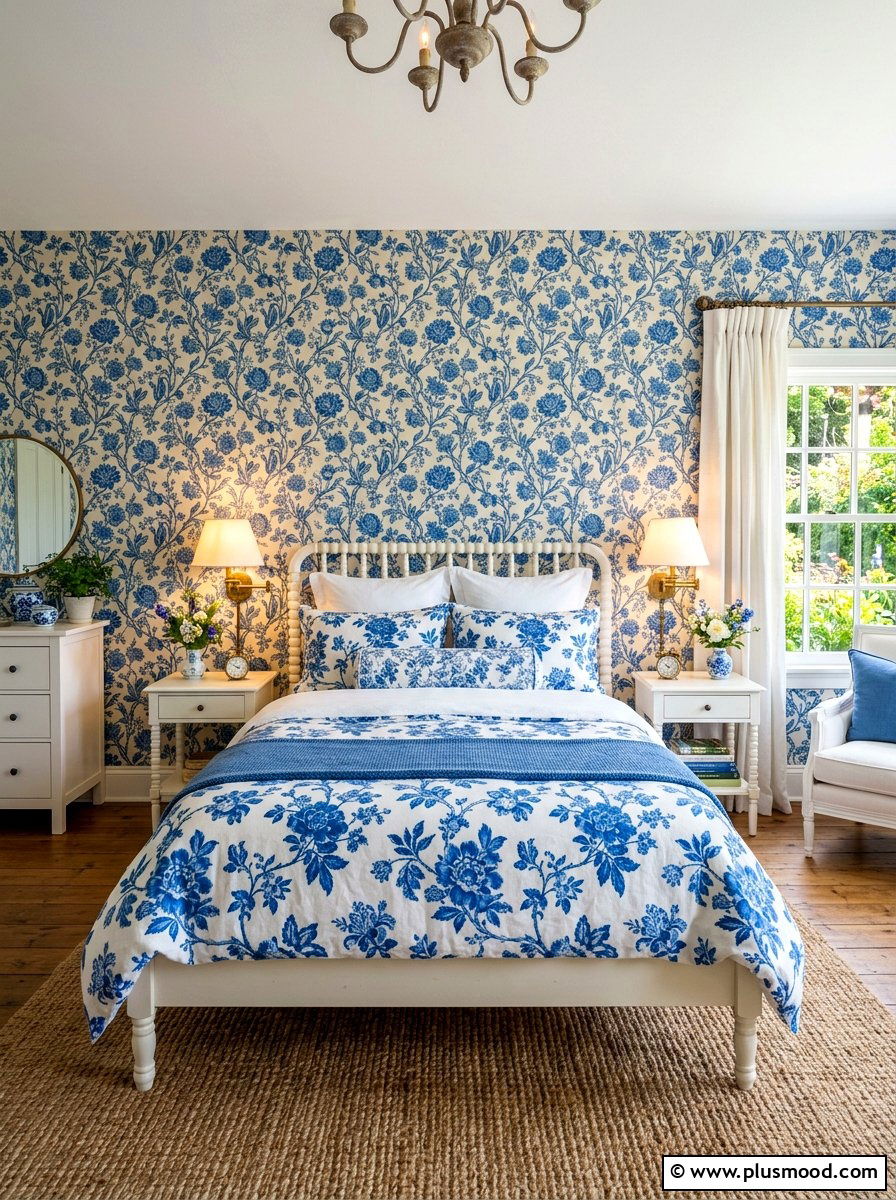 Blue floral bedroom - 25 summer white and blue bedroom ideas