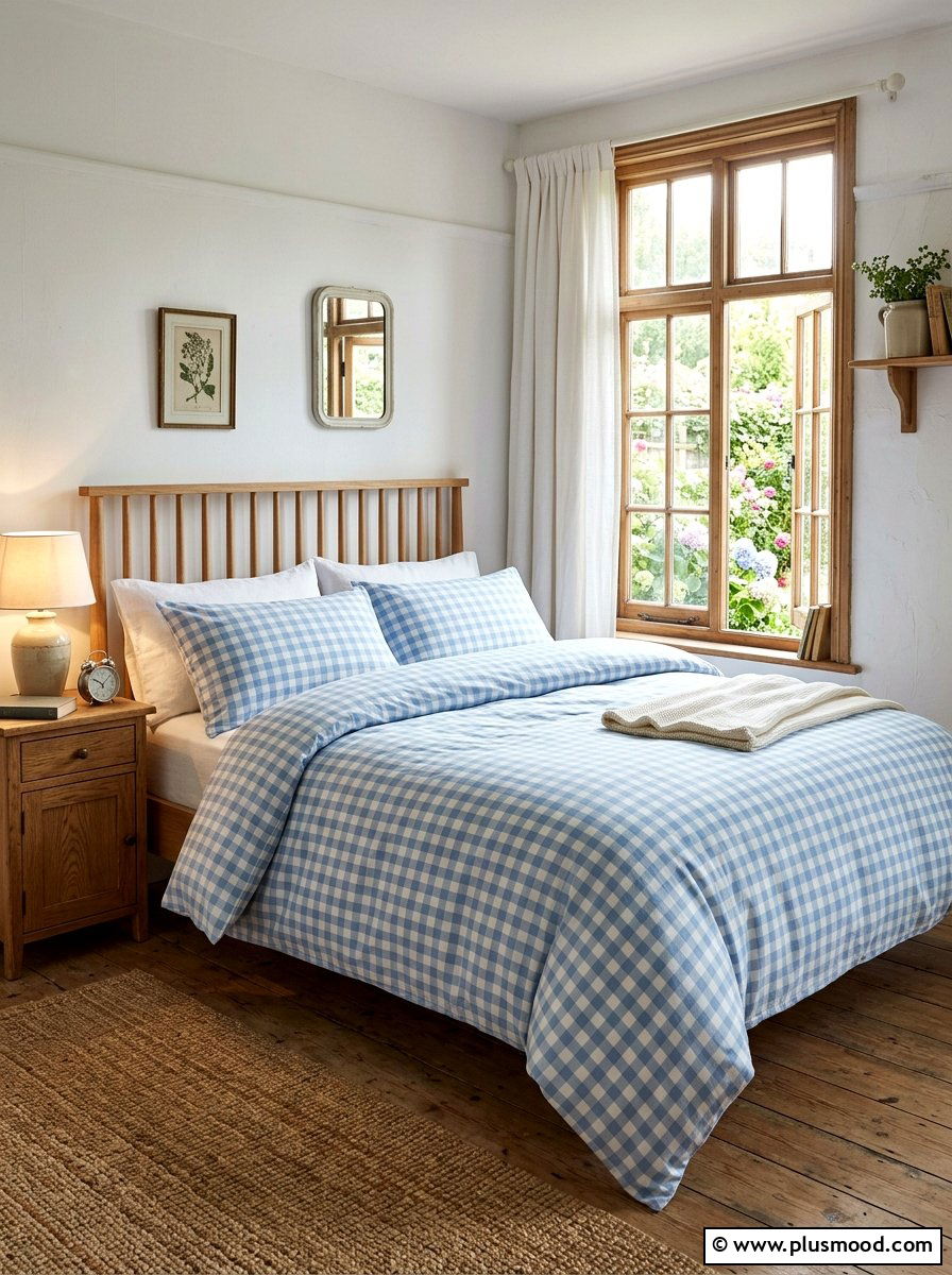 Blue gingham bedding - 25 summer cottage decor ideas