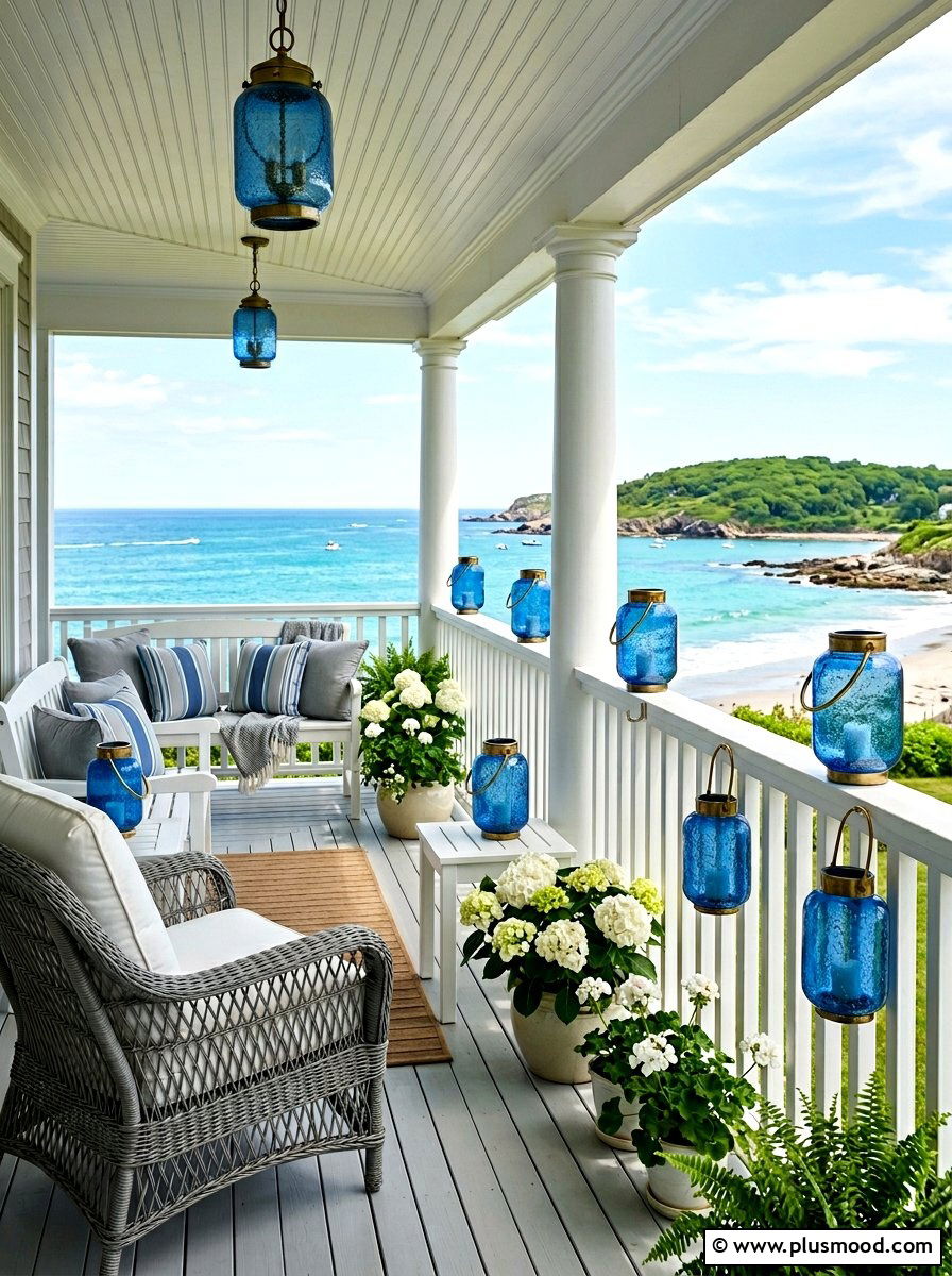 Blue glass lantern - 25 summer lantern ideas for front porch