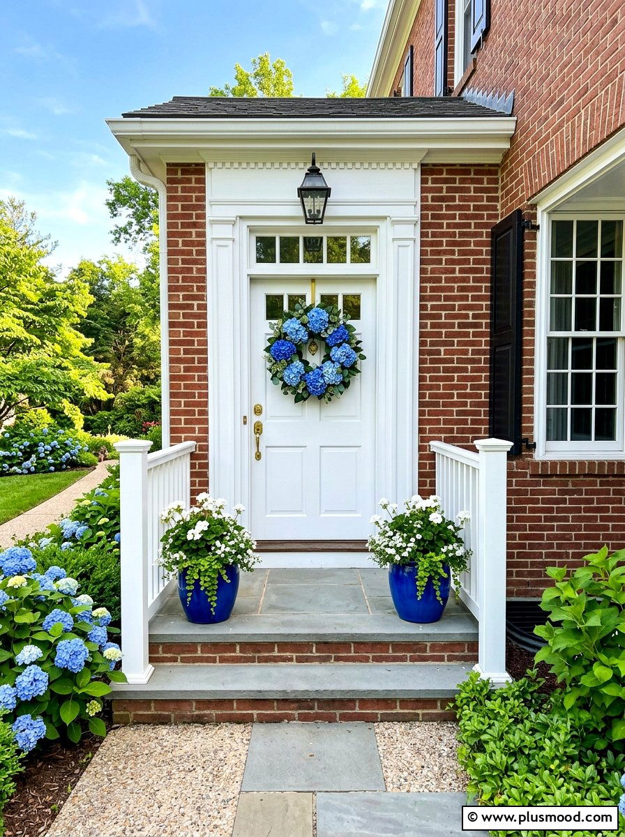 Blue hydrangea wreath - 25 summer front porch wreath ideas