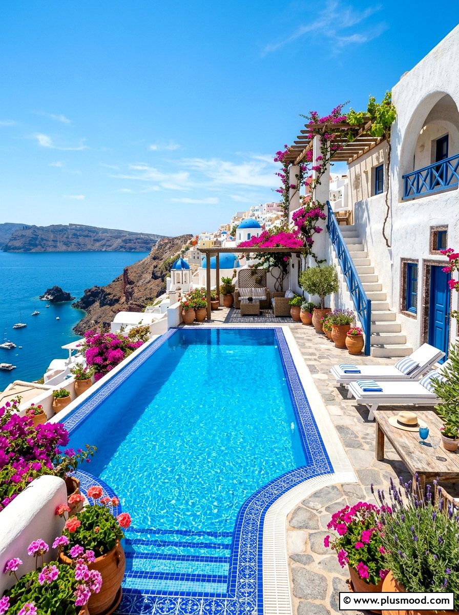 Blue mediterranean style pool decor - 25 summer white and blue pool decor ideas