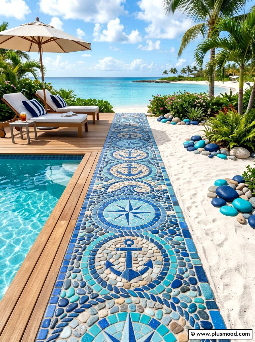Blue nautical stones - 25 painted rock ideas for outdoor decor