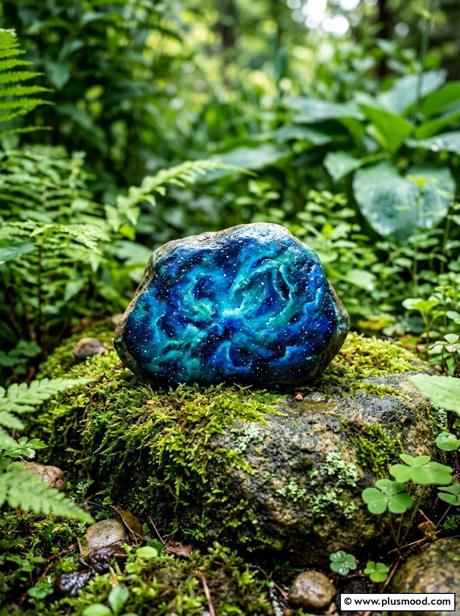 Blue nebula rock painting - 25 painted rock ideas with galaxy design