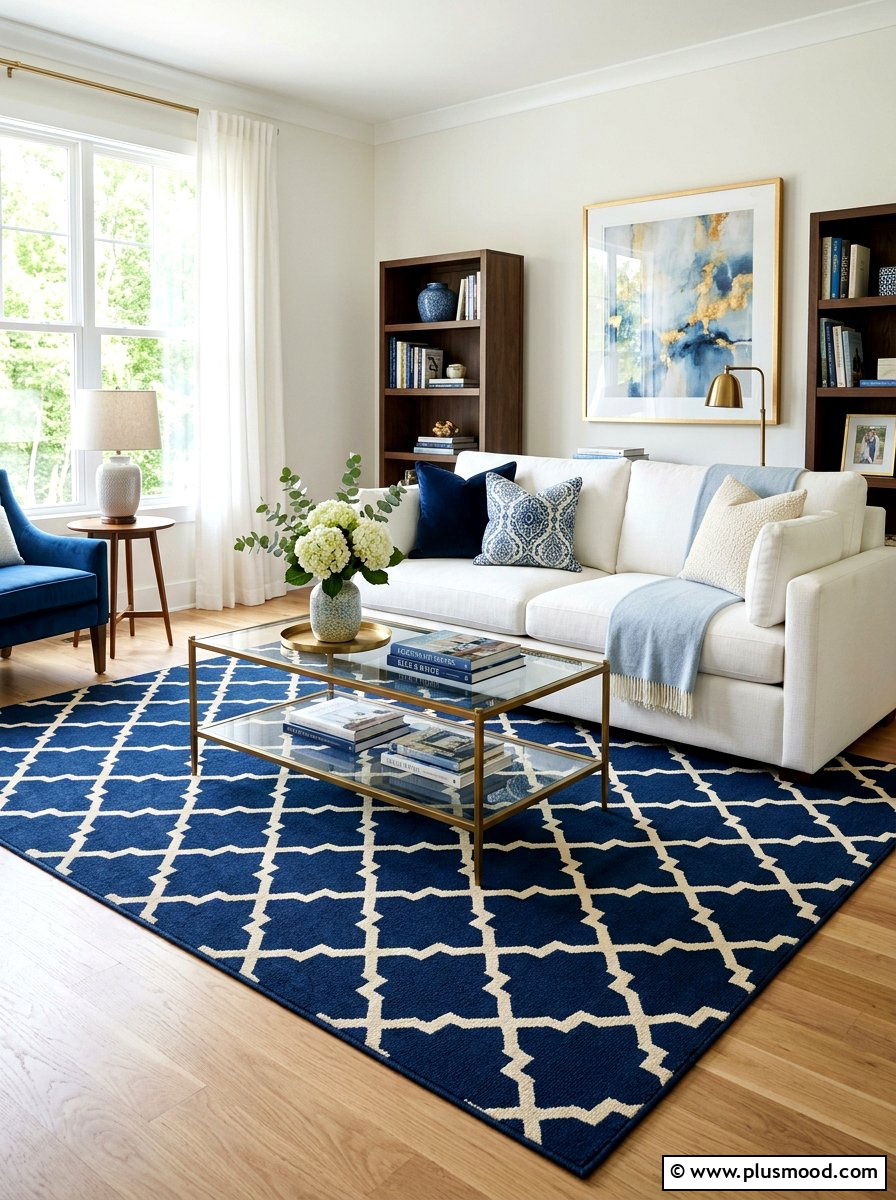 Blue patterned rug - 25 summer blue and white decor ideas
