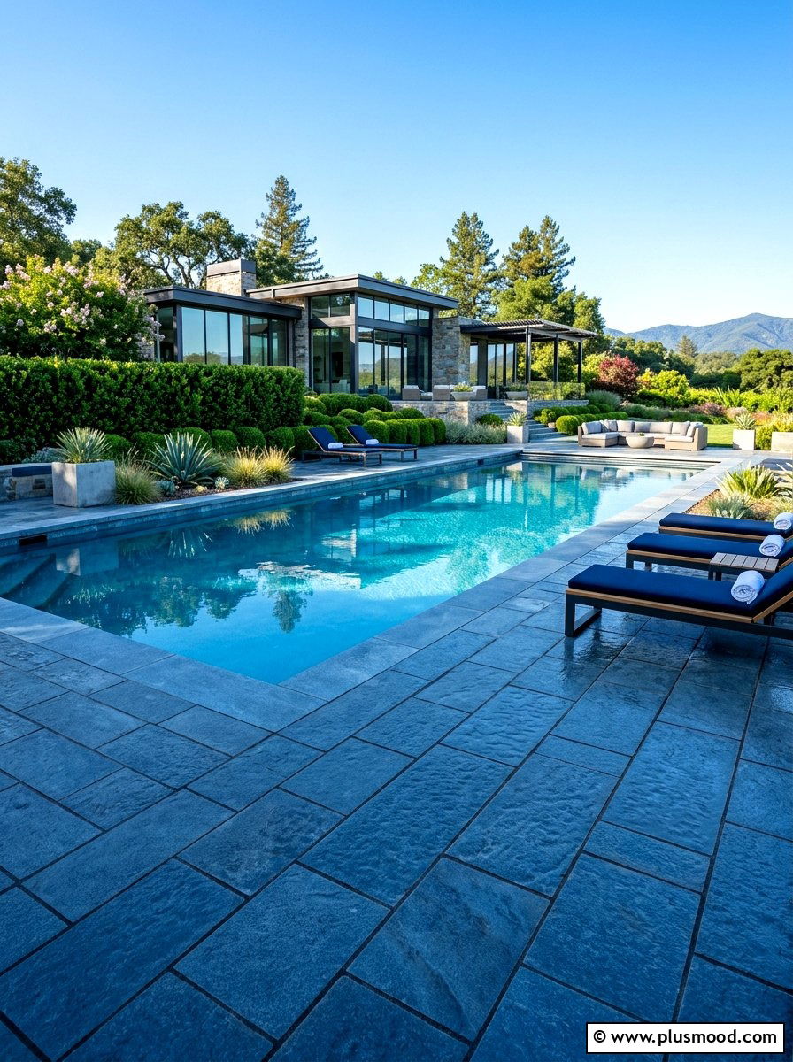 Blue stone pool deck - 25 pool landscaping ideas with pavers