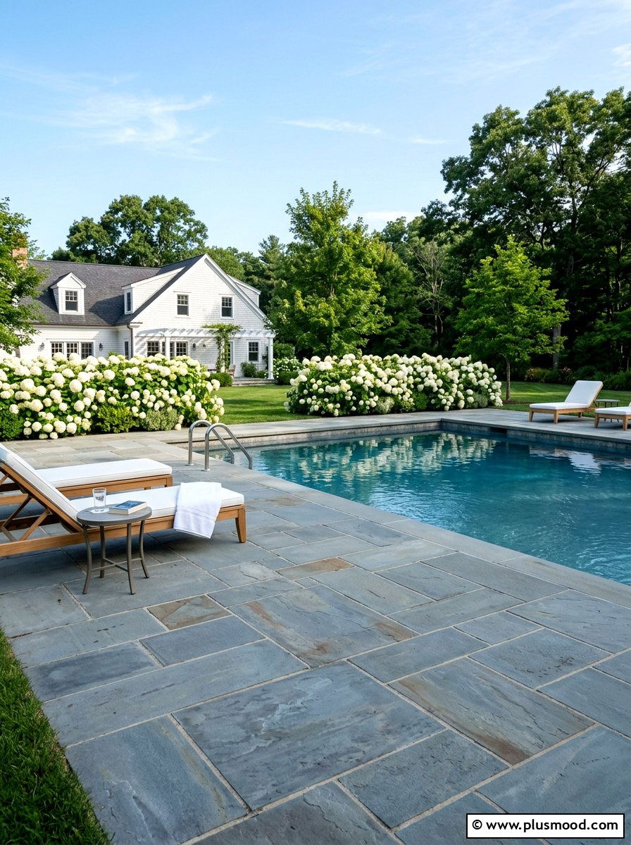 Blue stone terrace - 25 pool landscaping ideas with natural stone