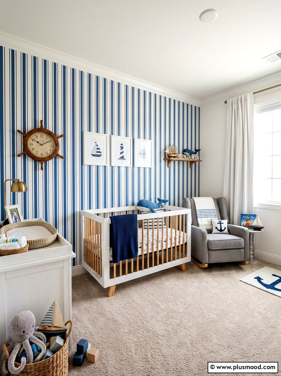 Blue stripe nursery - 25 summer nautical decor ideas