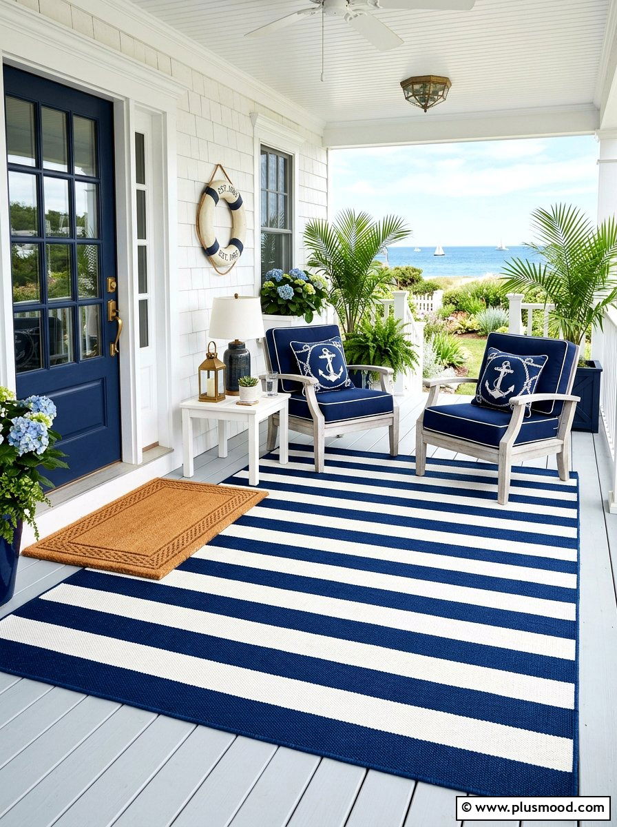 Blue striped rug - 25 summer welcome mat ideas for summer