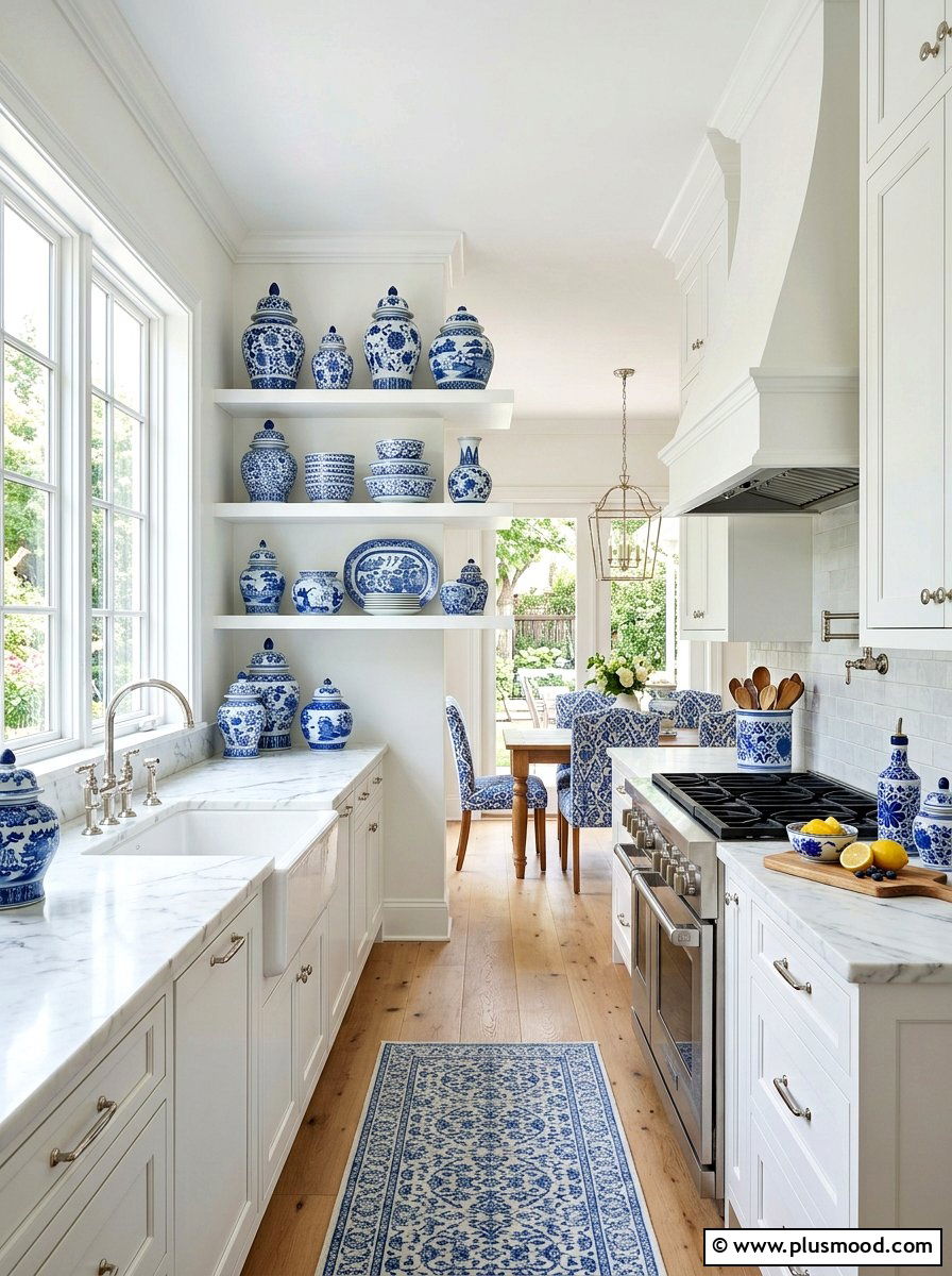 Blue white porcelain kitchen - 25 trending summer home decor ideas