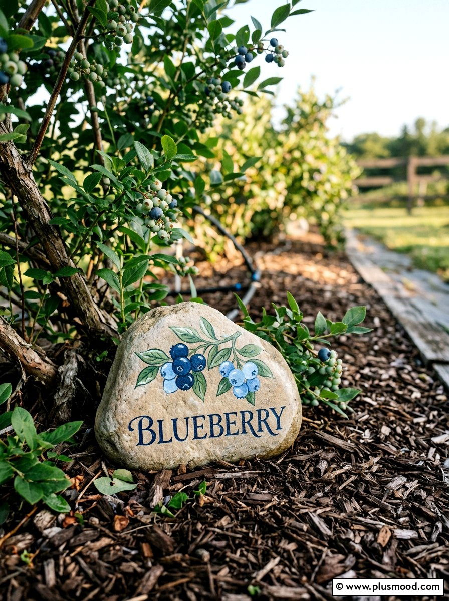 Blueberry Garden Marker - 25 painted rock ideas for plant markers