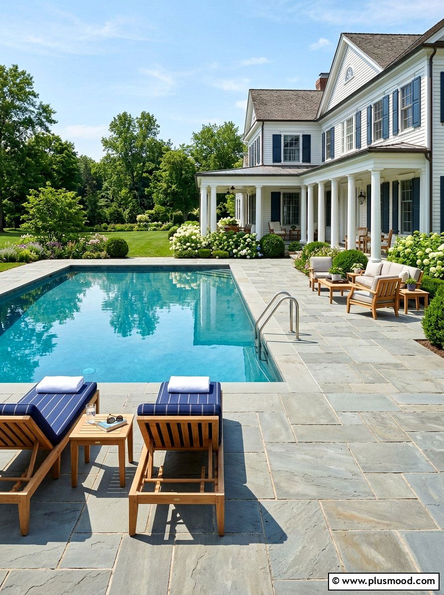 Bluestone patio pool - 25 pool landscaping ideas for colonial homes