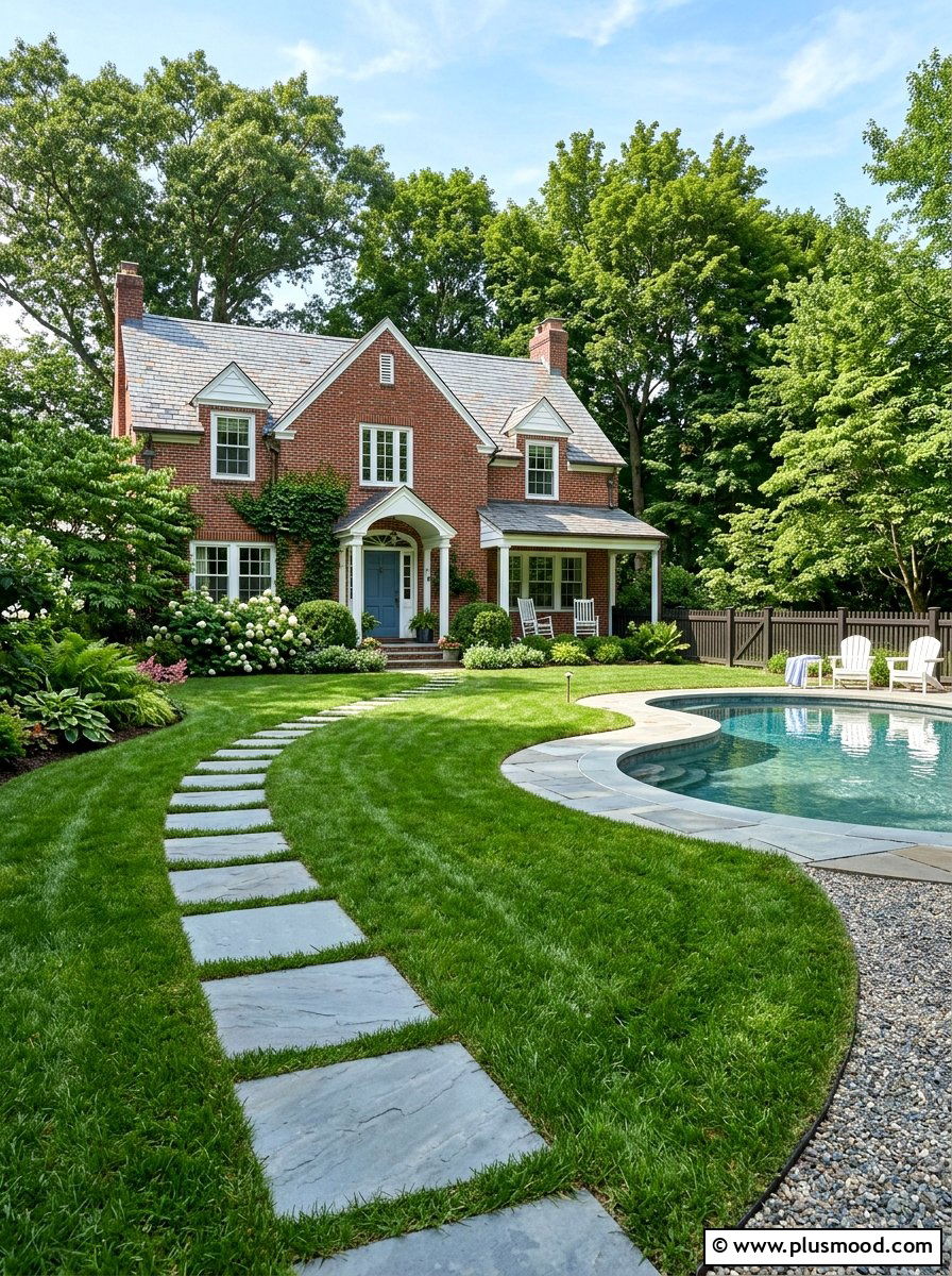 Bluestone stepping stones - 25 pool landscaping ideas with stepping stones