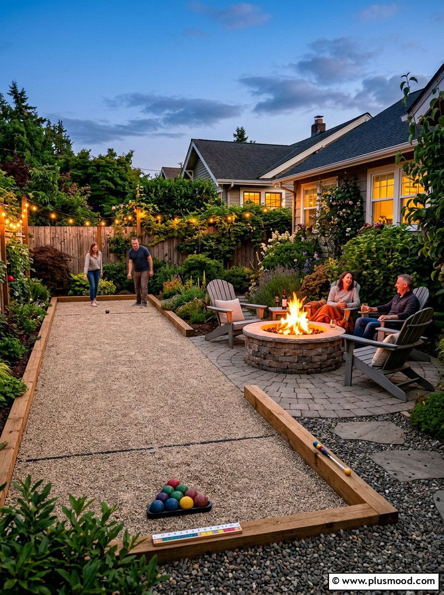 Bocce court with fire pit - 25 small backyard ideas with bocce court