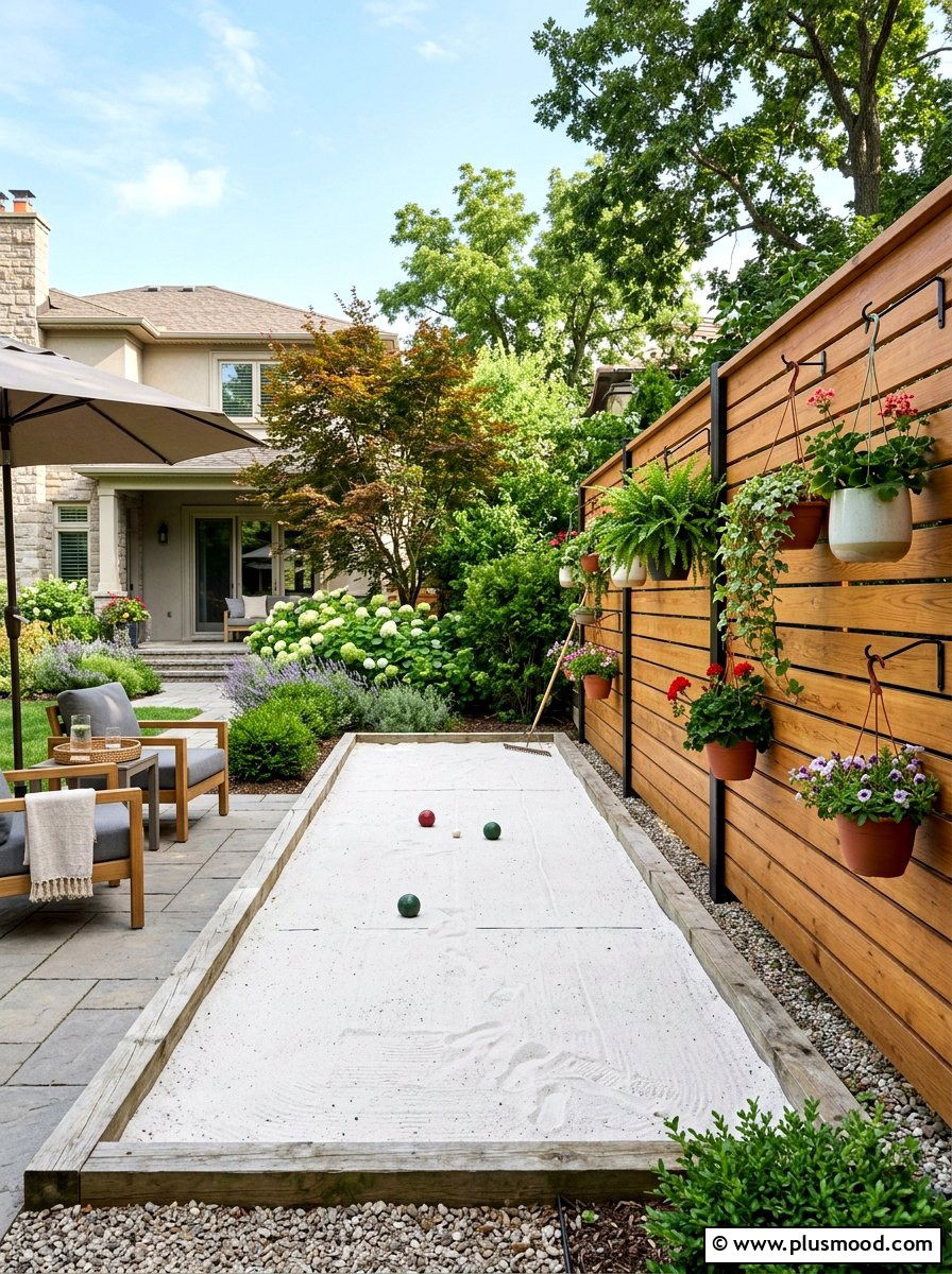Bocce court with privacy screen - 25 small backyard ideas with bocce court