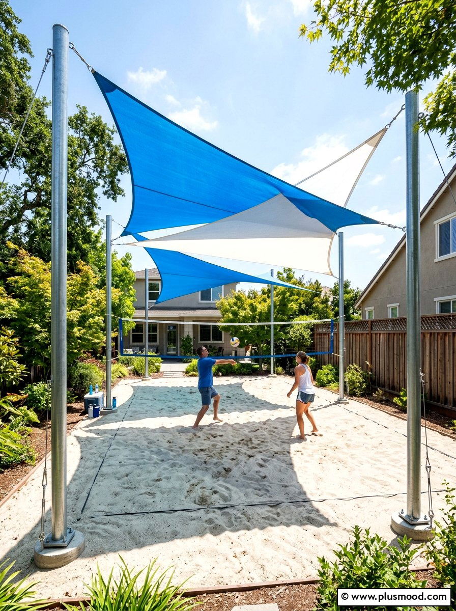 Bocce court with shade sails - 25 small backyard ideas with bocce court