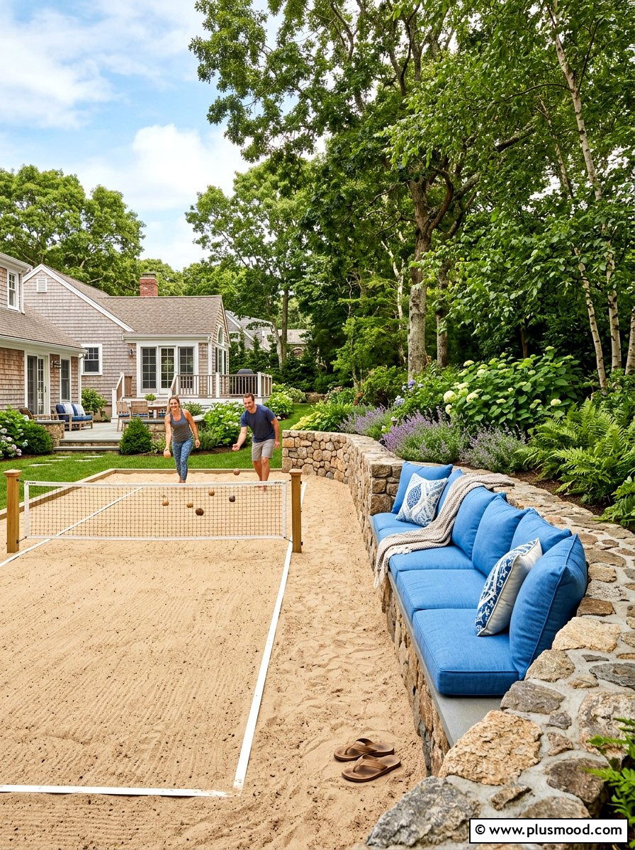 Bocce court with stone seating - 25 small backyard ideas with bocce court