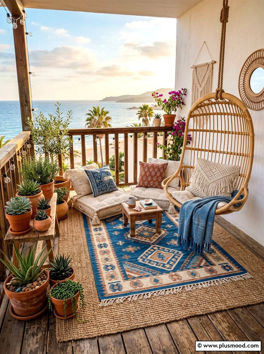 Bohemian Coastal Outdoor Space - 25 summer coastal balcony ideas