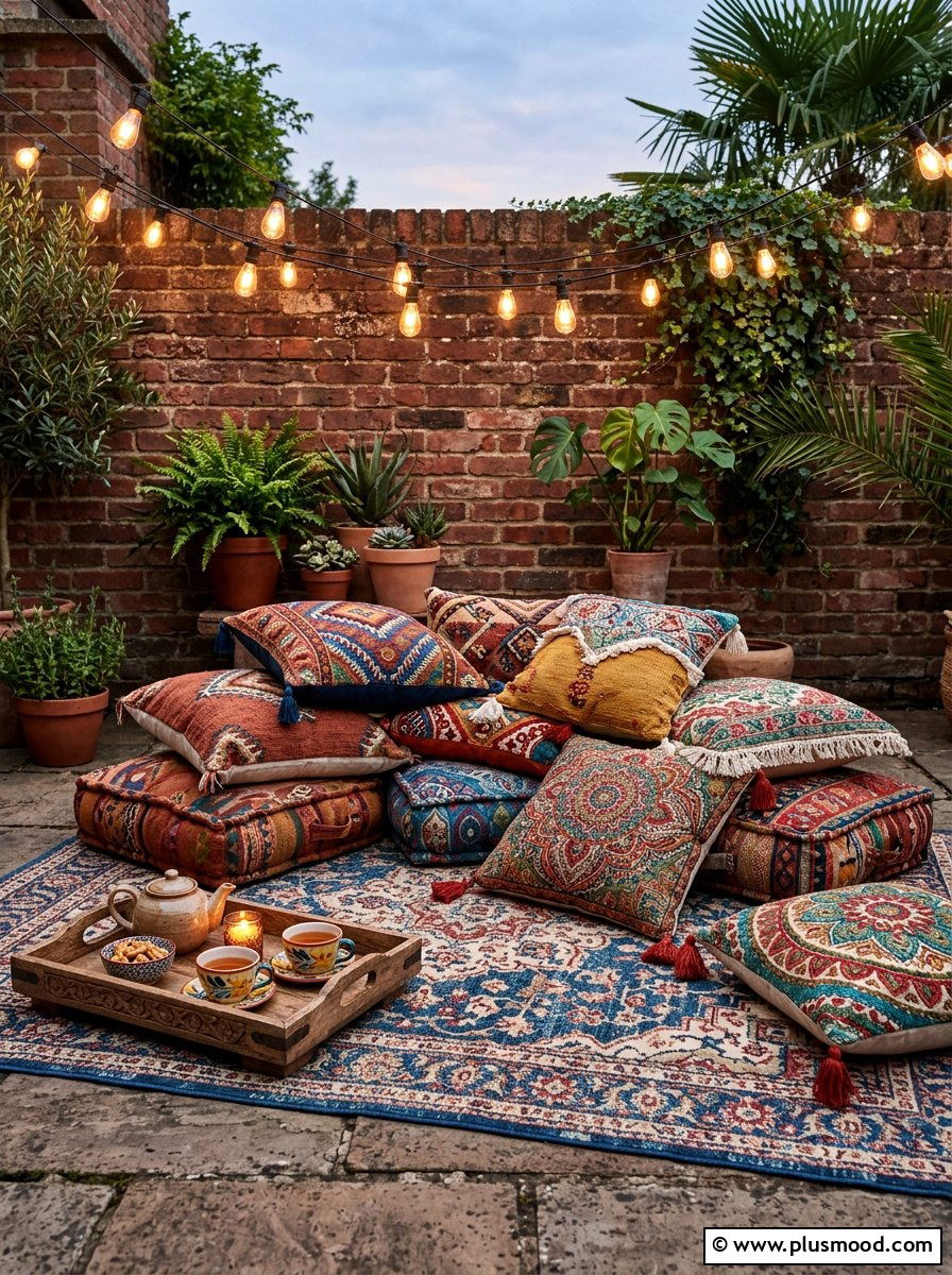 Bohemian Floor Cushion - 25 summer city balcony summer decor ideas