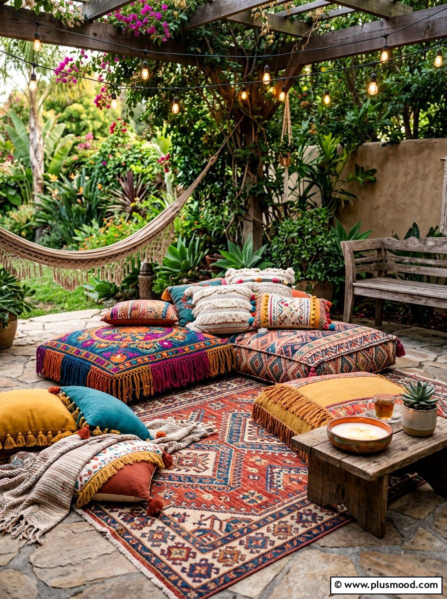 Bohemian Floor Cushions - 25 summer patio seating ideas