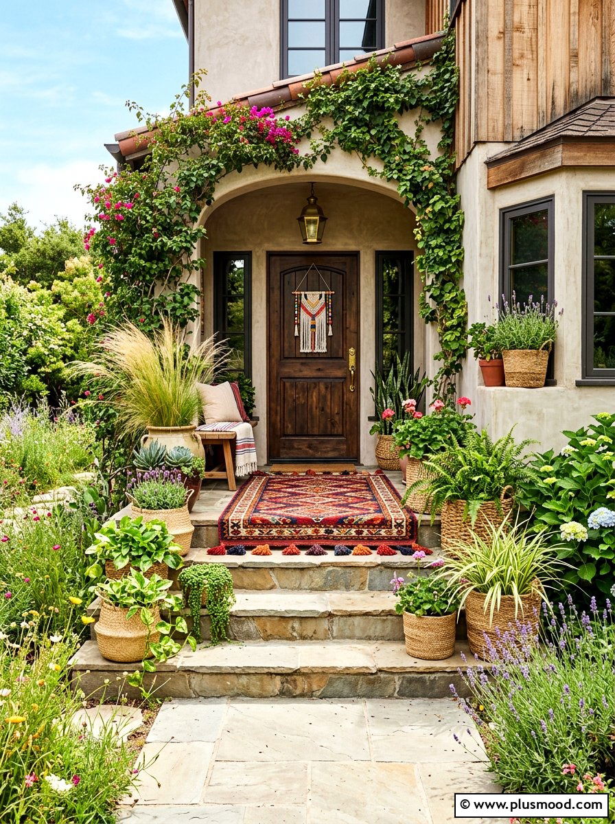 Bohemian Front Entrance - 25 summer front steps ideas for summer
