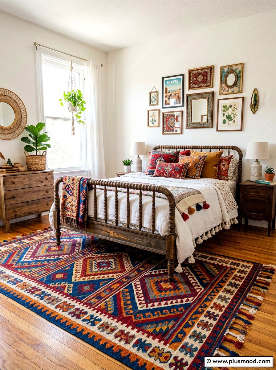 Bohemian Kilim Rug - 25 summer rug ideas for bedroom