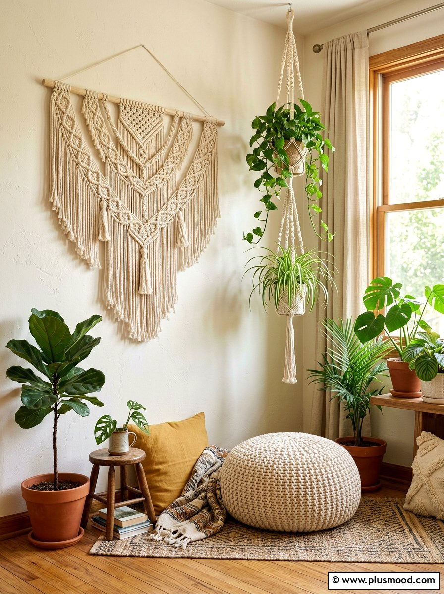 Bohemian Macrame Corner Space - 25 summer decorating ideas for small homes