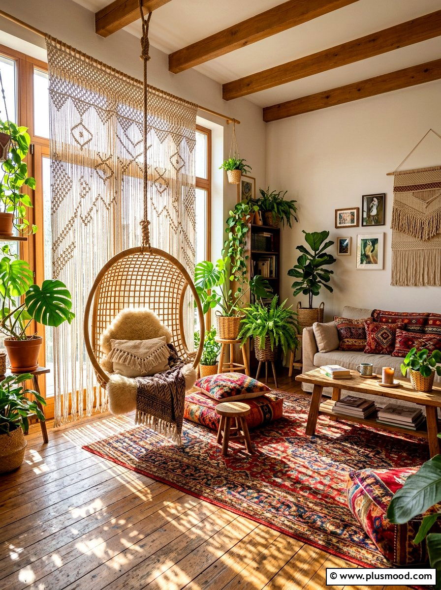Bohemian Macrame Panel - 25 summer curtains ideas for living room
