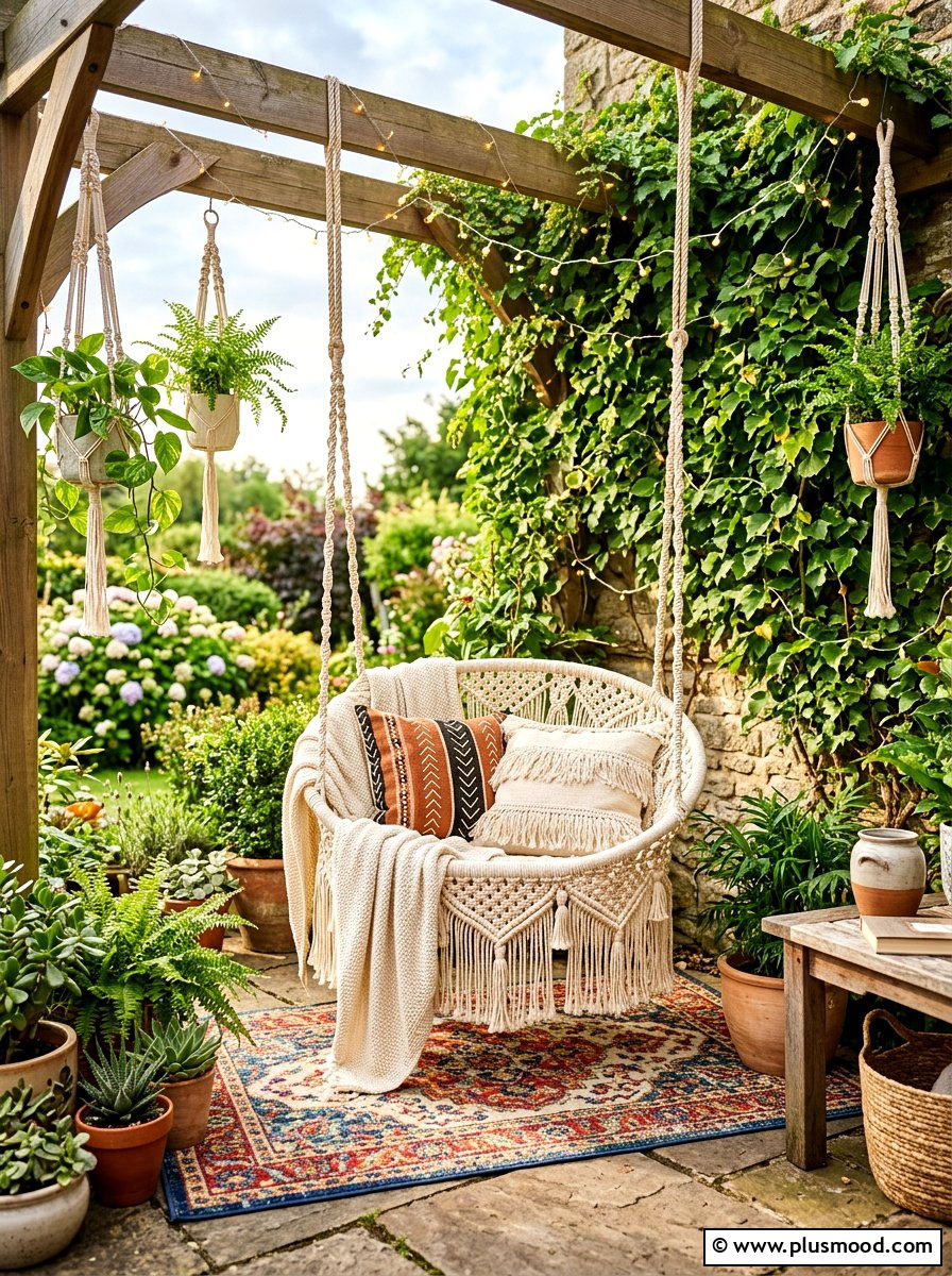 Bohemian Macrame Swing - 25 summer balcony seating ideas