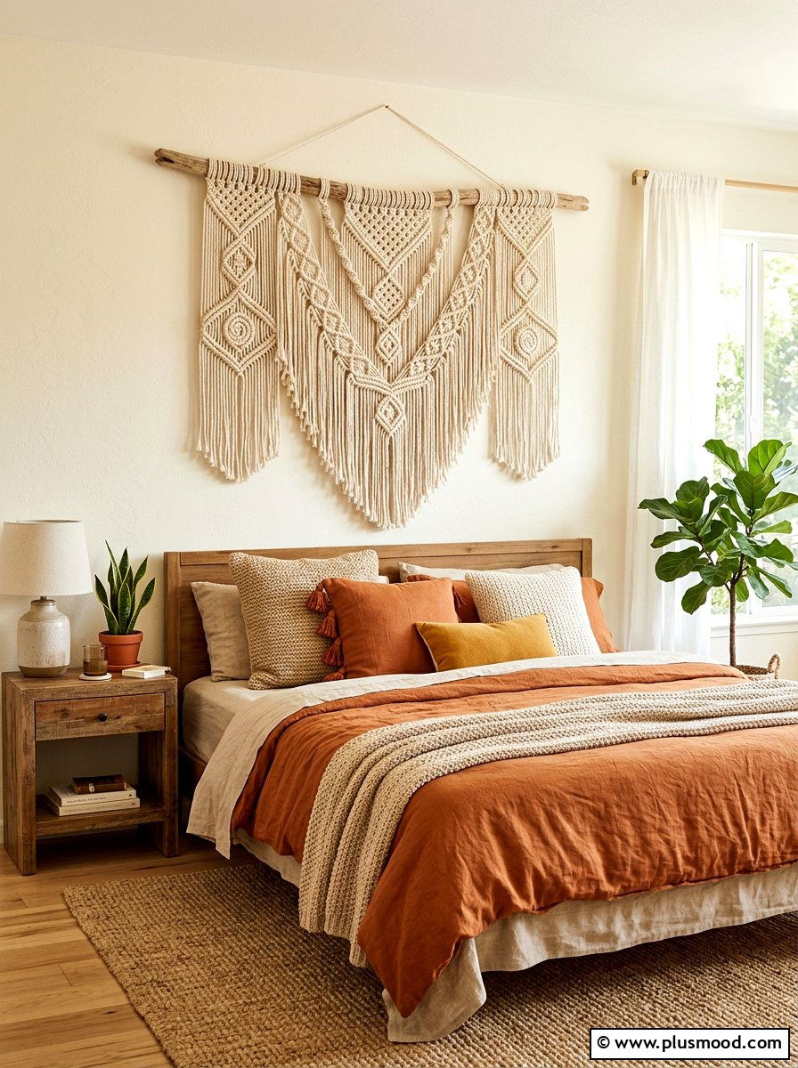 Bohemian Macrame Wall Hanging - 25 late summer bedroom ideas