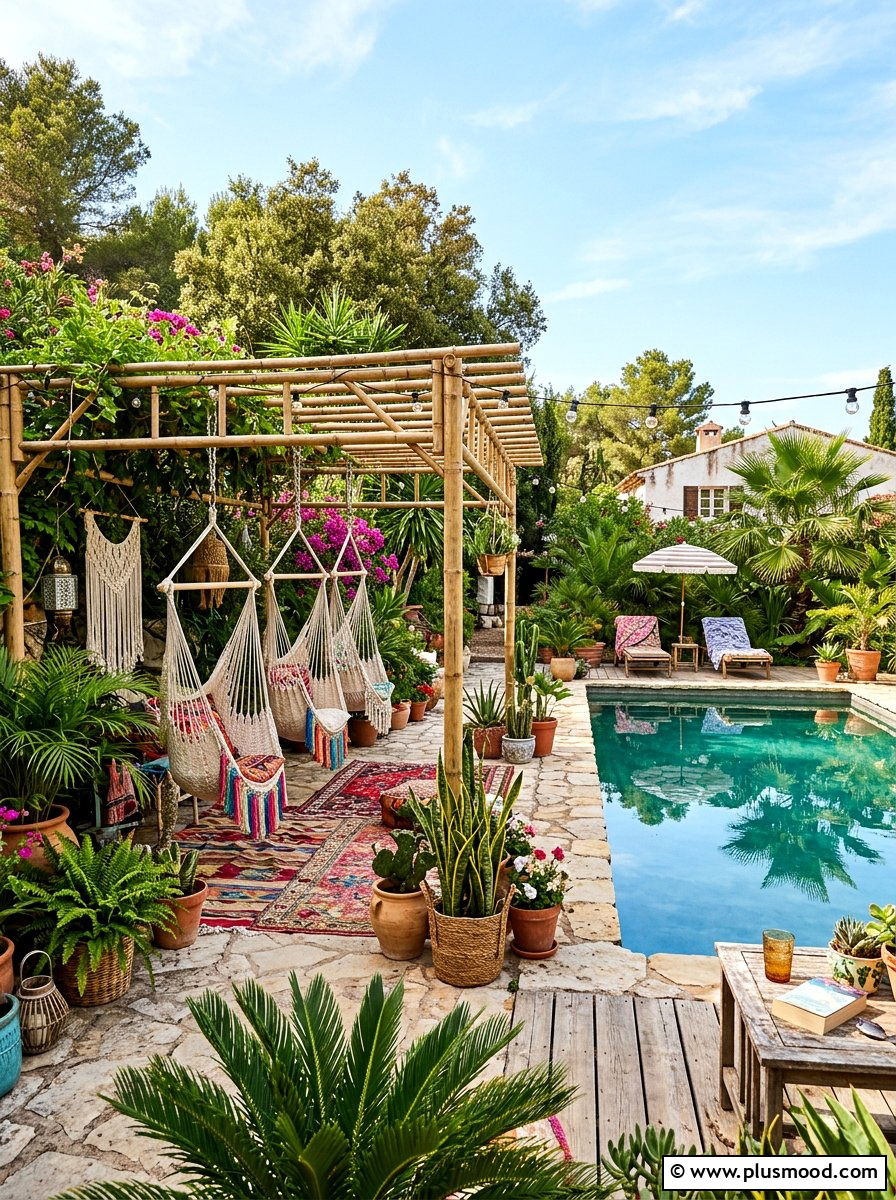 Bohemian Pool Landscape - 25 pool landscaping ideas with pergola