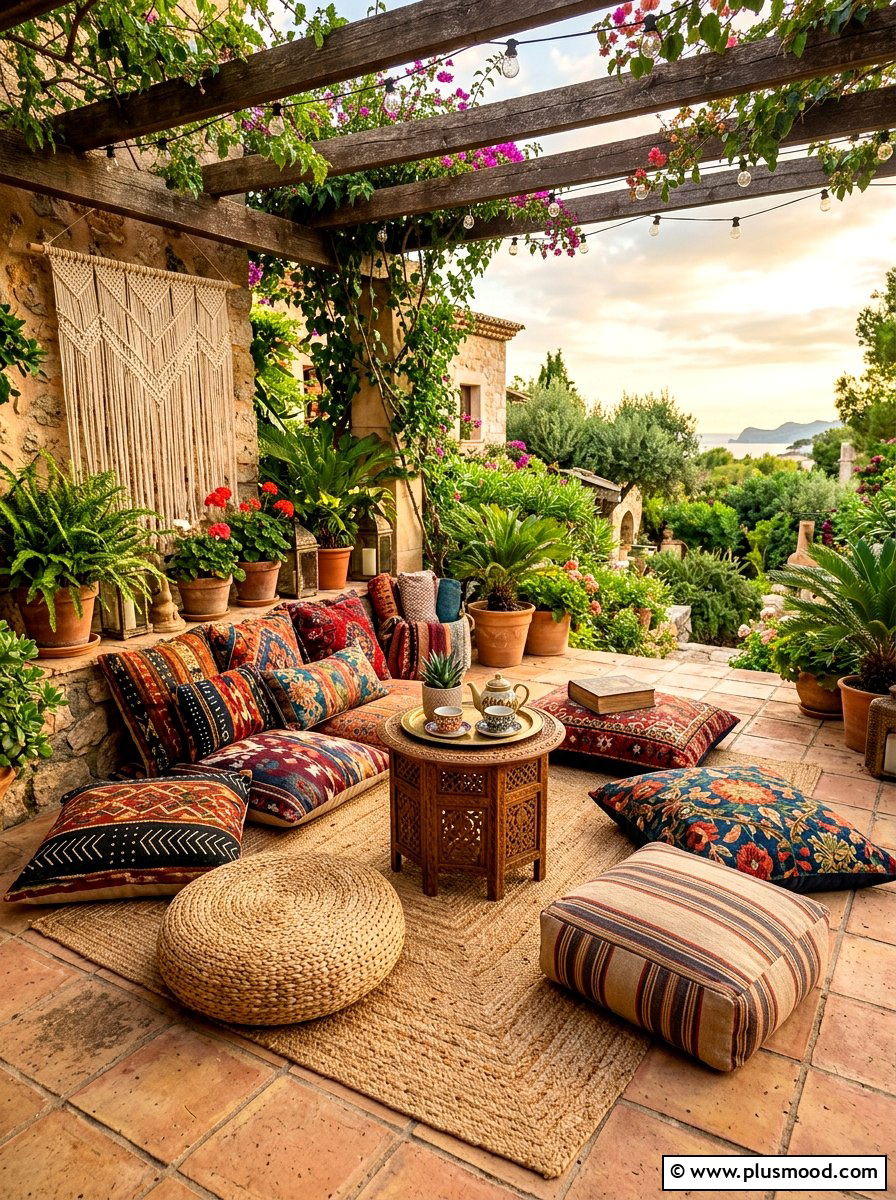 Bohemian Seating Area - 25 summer casual backyard entertaining ideas